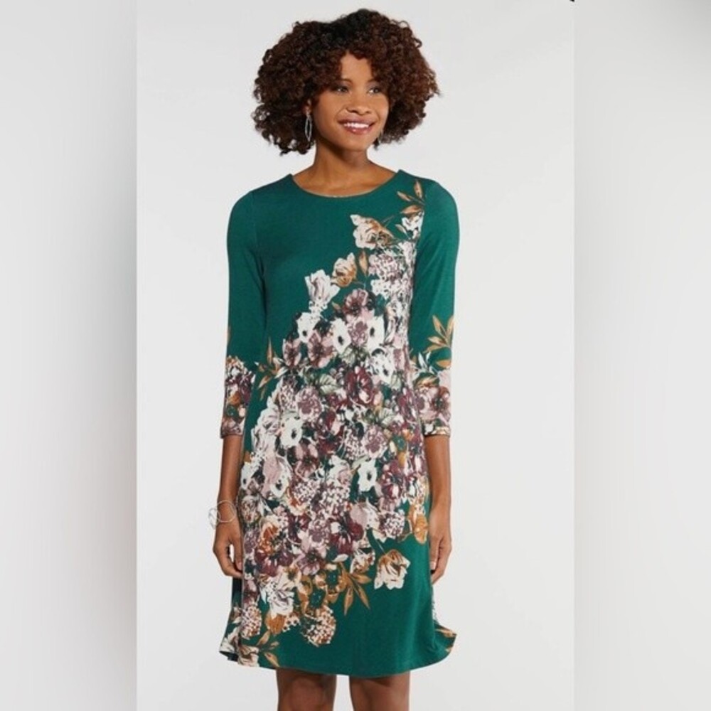 Cato long sleeve green floating floral shift dress size small NWT